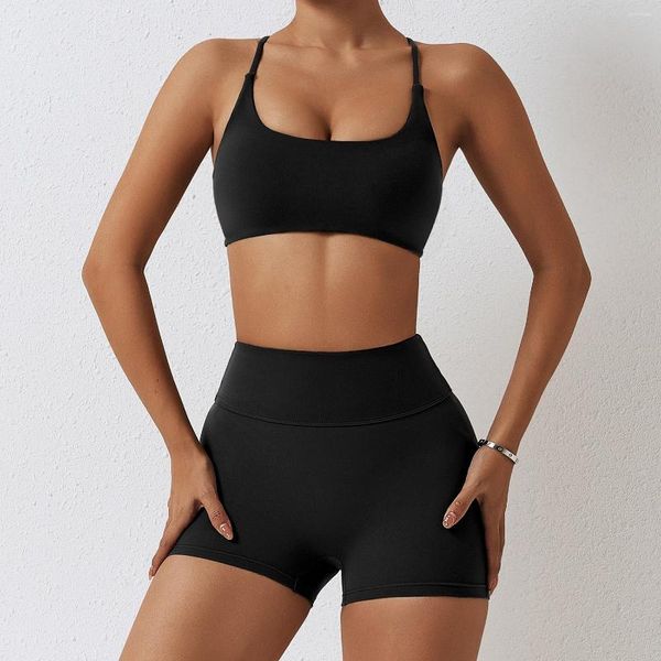 Frauen Tracksuits PMWrun Sommer 2023 Active Wear Backless Sport BH High Taille Rücken kurzes Hosen Legging Yoga Set