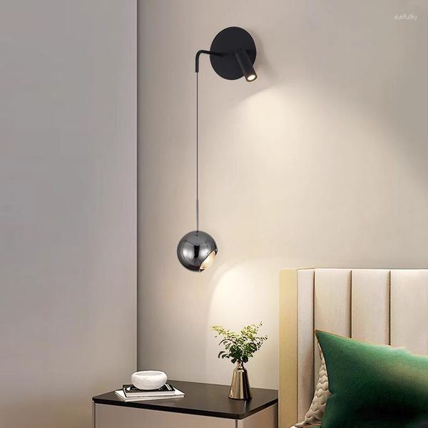 Duvar lambaları Modern LED lamba Alüminyum Siyah Ball Strip Aydınlatma Fikstür Radyum Spot Yatak Odası Oturma Odası Koridor Dekor Accations