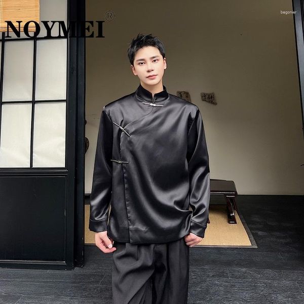 Мужские куртки noymei китайская стойкая шея металлическая пряжка пиджак черный осенний модный пальто