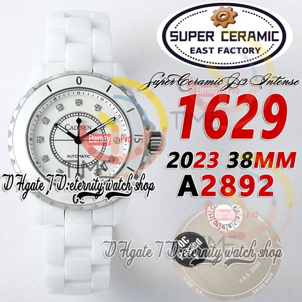 East 3K1629 Unisex Mens Womens Watch 38 мм A2892 Автоматический супер керамический корпус белый набор бриллиантов -маркеры керамический браслет супер издание Eternity Fashion Watches