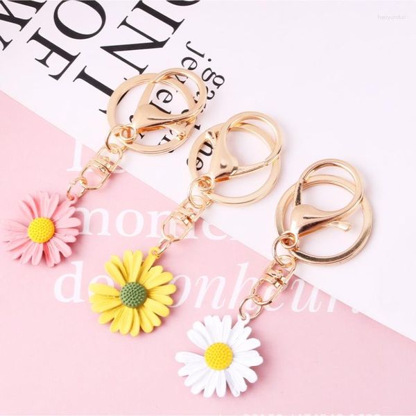 Keychains Little Daisy Flower Keychain 5Colors niedlicher Pflanzen Metallschlüsselring für Frauen Mädchen Handtaschen Brieftasche Pendent Schmuck Geschenk Großhandel Großhandel