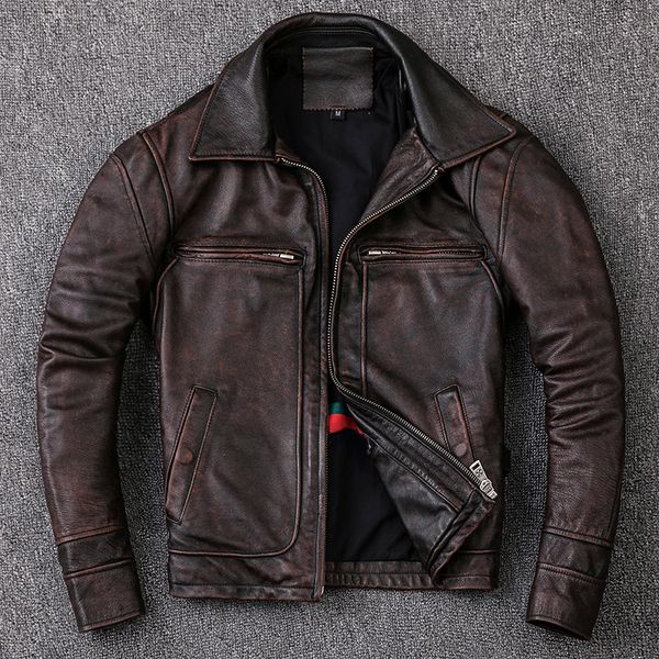 Erkek Ceketler Erkek Cowhide Ceket Orijinal Deri Ceket Vintage Stil Man Giysisi Motosiklet Biker Artı Boyut 134cm 230812