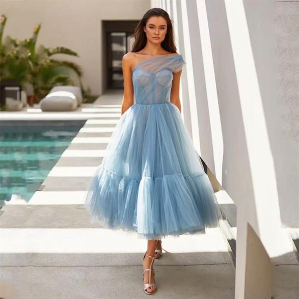 Elegant One Schulter ärmellose Abend Abschlussball Kleid Tulle Korsett Maxi Mode Outfits Outfit