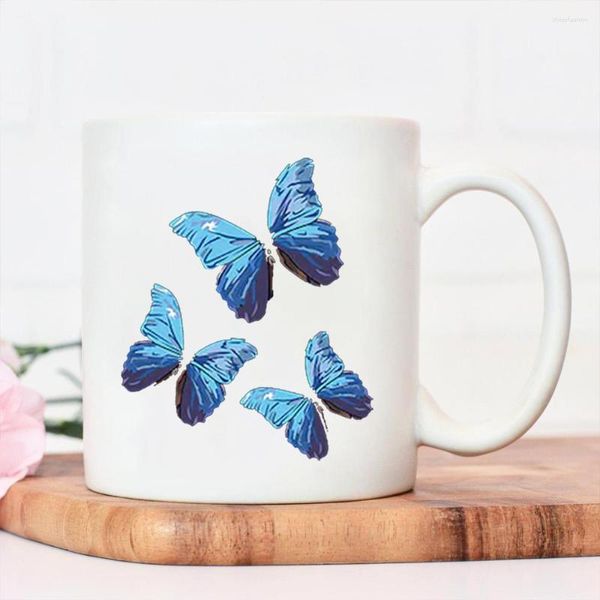 Canecas Fashion Coffee Copo água Cerâmica Cerâmica Butterfly Padrão chá com grande handrip colorido de suco de cerâmica