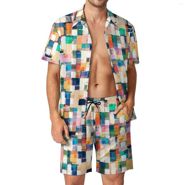 Traccetti da uomo Abstract Stampa spiaggia uomini set moderni colorati per camicia casual camicia set di design estivo Shorts Abito alla moda a due pezzi 2xl 3xl