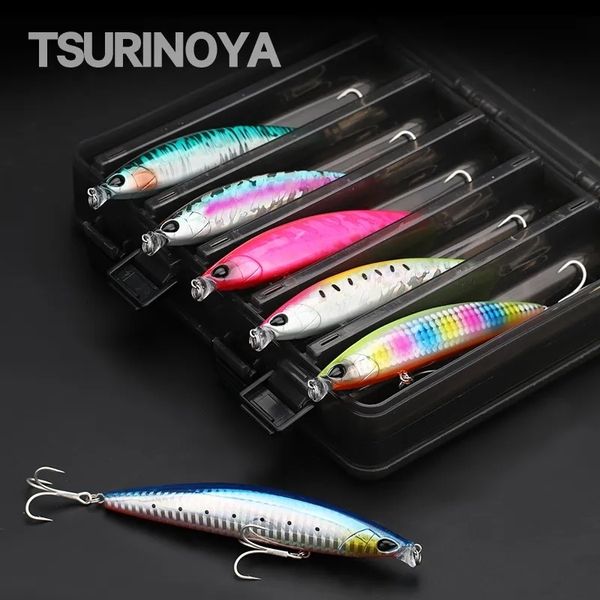 Köder Köder Tsurinoya 118 mm 19G flacher Bereich schwimmendem Minnow Fischereiköder 6pcs 118f Köderbox Sea Pond Long Casting Artificial Fishing 230812