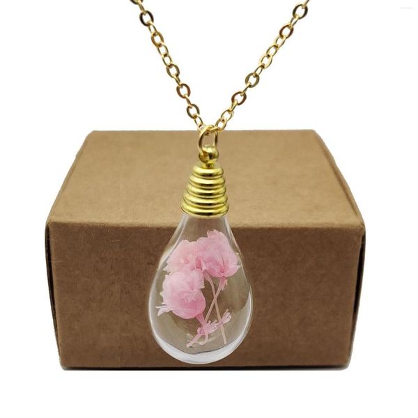 Collane a pendente Blossom rosa Babysborth Flowers reali Water Gold Color Chain Necclana Long Women Boho Fashion Jewelry Bohémien