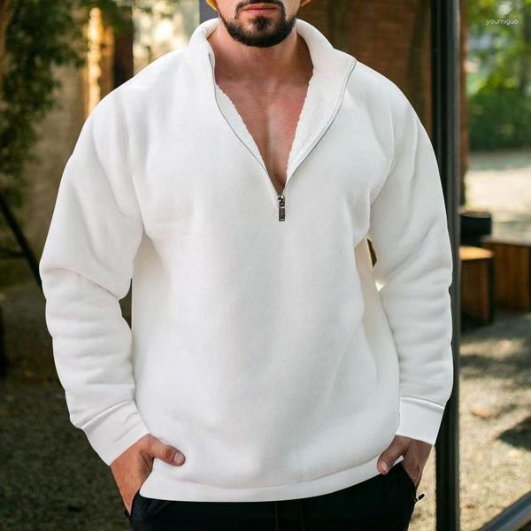 Männerpullover Yzlds Mode Herbst Winter Plüsch halb Reißverschluss Pullover Solid Color Casual Pullover für Männer Polyester Kleidung