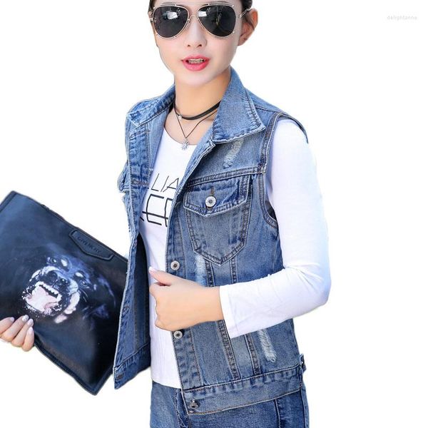 Frauenwesten 6xl 2023 Sommer Herbst Women Casual Denim Vest Coat Fashion Hole Short Jeans Jacke ärmellose Weste Coat Y372