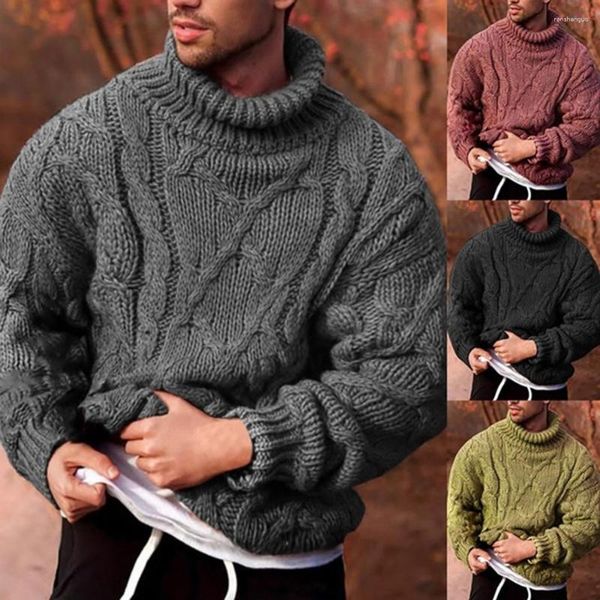 Herrenpullover Mode losen Pullover Herbst Winter männlich stricke Farbfarbe Baumwolle warm schlanker Fit Turtle-Hals Pullover Pullover