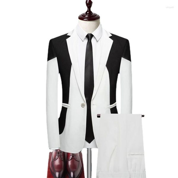 Abiti da uomo SPILLE SPILLE SUPLIE 2 pezzi Black Bianco Junior Uomo per le feste per matrimoni Business Party Sociale Ses set maschio Slip Blazer e Pantaloni