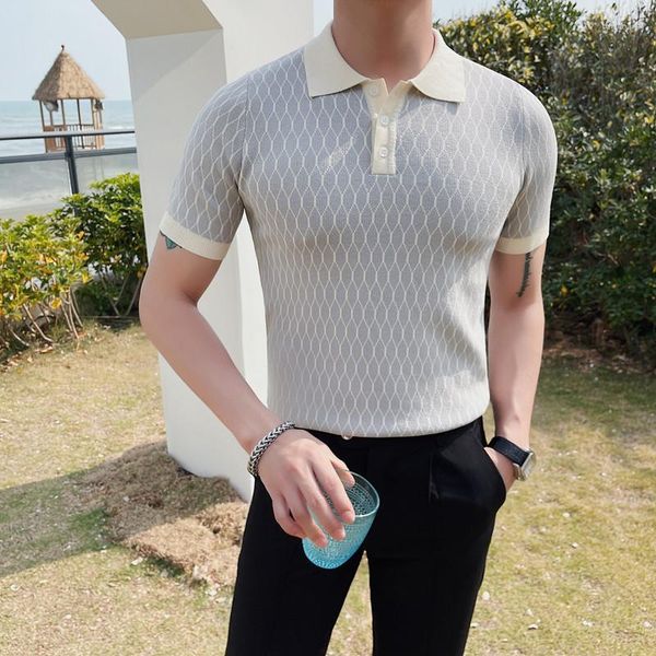 Herren Polos 2023 Brand Kleidung Sommer Casual Short Sleeves Polo-Hemden/männlich schlank Fit Plaid Mode Shirts Plus Size M-4XL