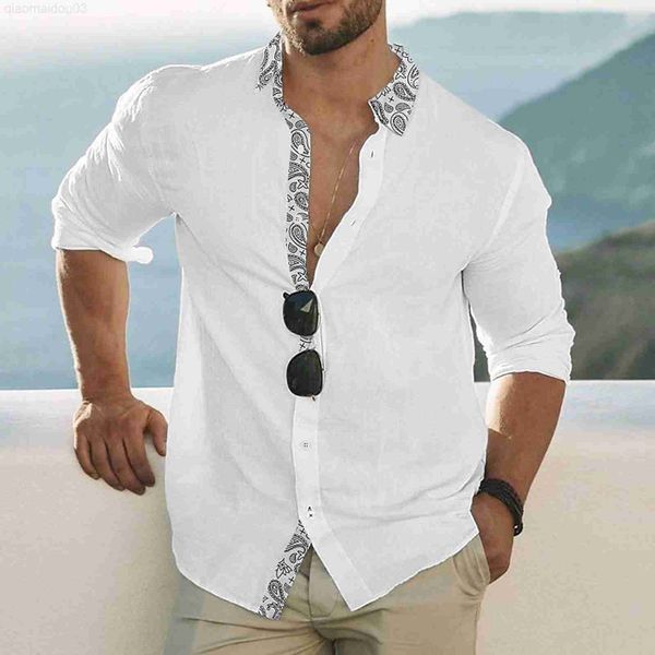 Camicie casual da uomo camicie hawaiane uomini camicie bianche a maniche lunghe abbottini di abbigliamento a colori camicette vacanze vacanze viaggiano spiaggia abbigliamento maschio abbigliamento cardigan l230813