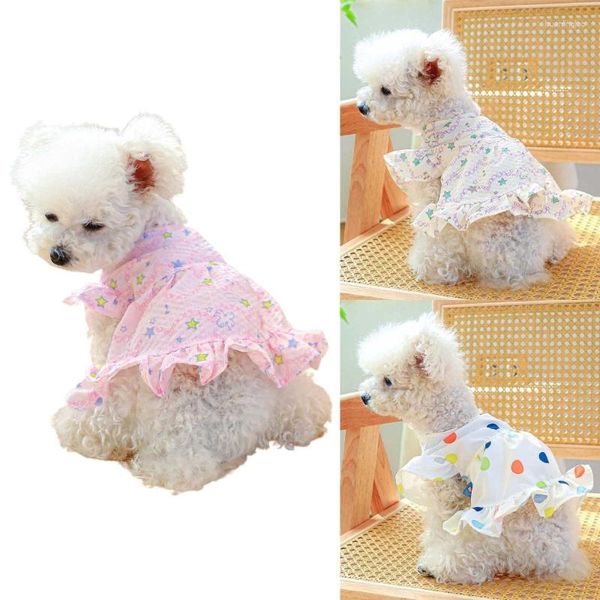 Vestido de vestuário de cachorro KX4B Princess Dress for Pet Sleeve Polka Dot Girl Skirt Roupet Holiday