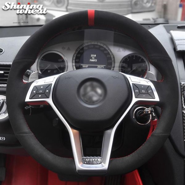 Coperchio del volante per auto marcatore rossa in pelle scamosciata nera per Mercedes Benz Classe A 2013-2015 CLA CLA 2013 2013 2014 Classe C 201330s