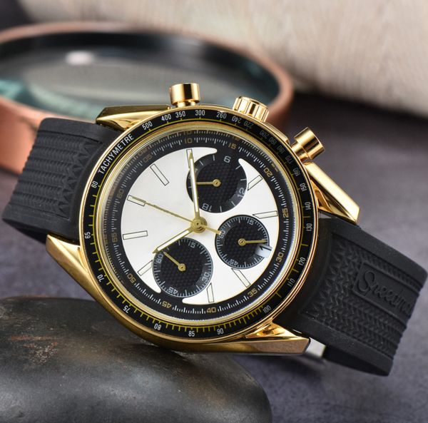 Orologio da uomo di marca di lusso superiore Omeg Nuovo orologio da polso alla moda con cinturino in caucciù al quarzo funzionante su larga scala