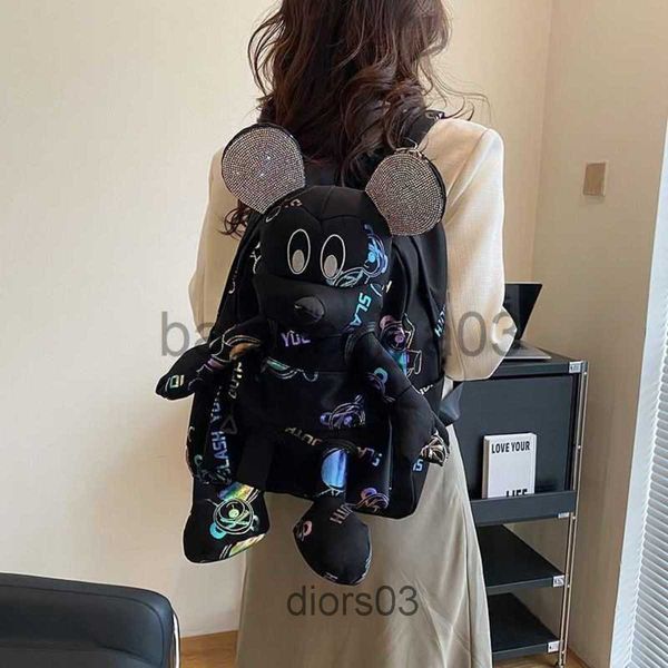 BASSAGGIO DI MOUSE CINETTO DESIGNER BACKPACK STUDENTE STUDENTE TOTE SCOLA SCOLA MICKE BASSO DELL'ASSONI DONNA DONNA MASIONE LUMIO DI NERO LUMICO DI NASCHIO IN BASSO DI NYLON IN NYLON INFROVIA