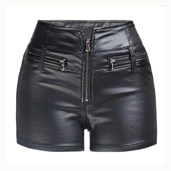 Shorts femininos Black PU Couro PU High Summer 2023 Sexy Zipper Tight Hip Lifting Mulheres Bottoms Feminino Streetwear