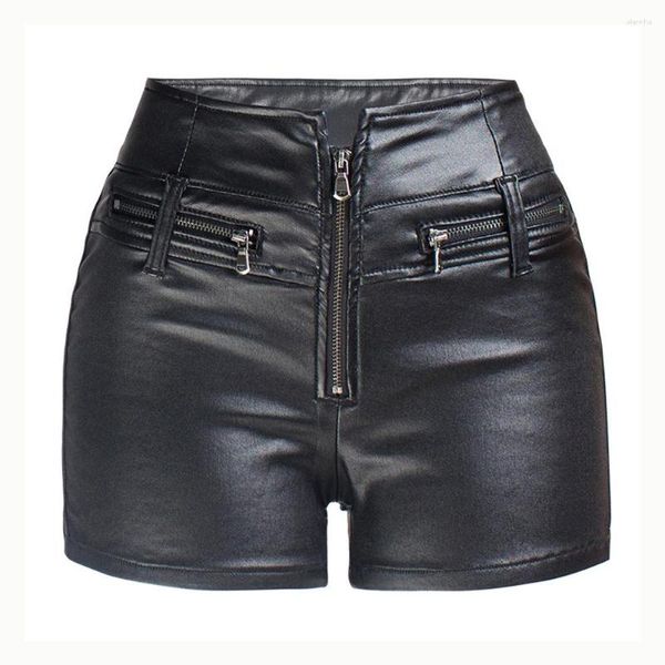 Frauen Shorts Schwarz PU Leder High Taille Summer 2023 sexy Reißverschluss enge Hüftlebedarstellerinnen Frauen weibliche Böden Streetwear