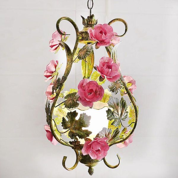 Lustres de lustre floral iluminação de lustre colorido lâmpada pendente de rosa d35cm sala de estar de decoração luz