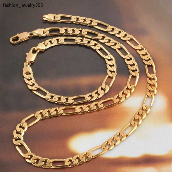 Armband Halskette Schmuck Set Klassiker Stil 18k Gelbgold gefüllt Figaro Halskette Armband Frauen Herren Accessoires Solid Fashion Gift