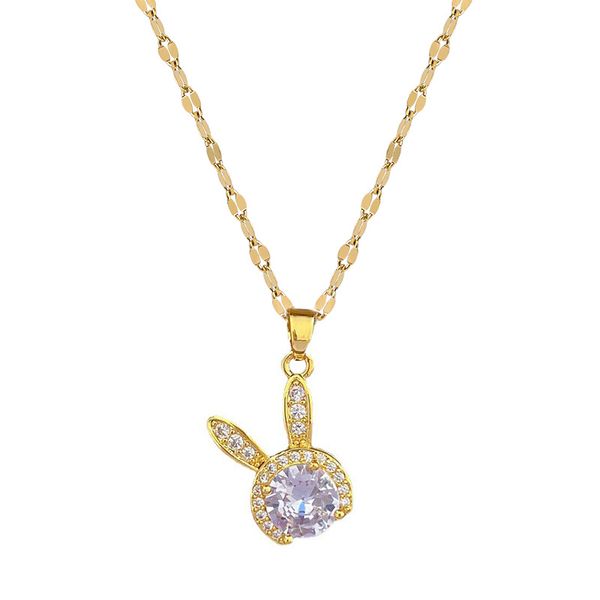 2023 moda de aço inoxidável bonito coelho pingente colar para mulheres luxo coelho zircônia gargantilha colares feminino jóias presentes