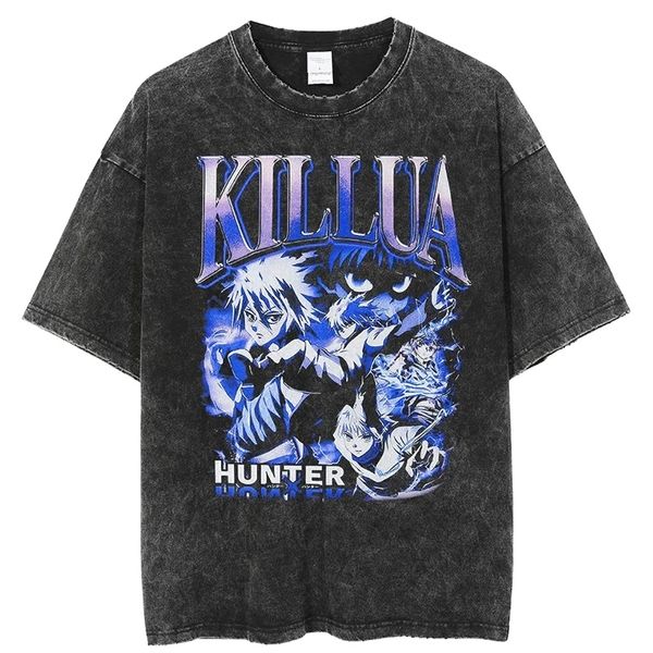 T-shirt maschile Thirt lavate in Vintage per uomini Hunter X Hunter Hxh Killua Anime Graphic Thirt Women Women harajuku oversize tee cotone streetwear 230812