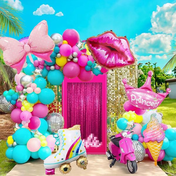 Outros suprimentos de festa de evento rosa rosa rosa vermelha arco de alumínio diado balão guirlanda arco kit de meninas de aniversário de bebê banho de banho de casamento decoração de casamento 230812