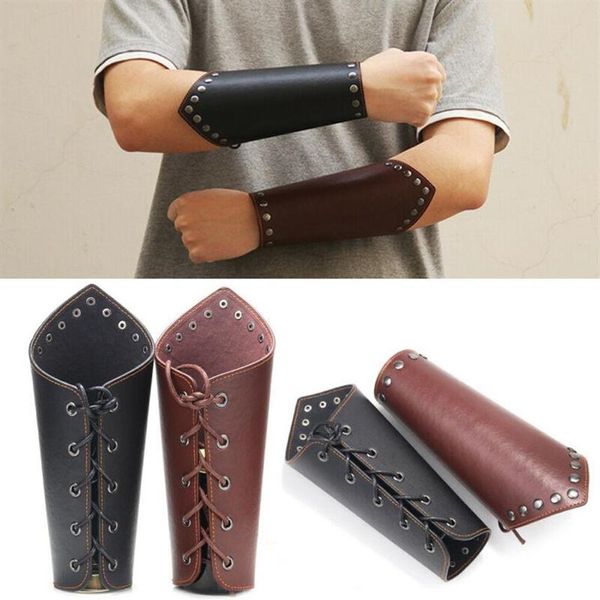 Ellbogen Knieschalter Armband Leder Punk Wide Bogenschießen Armschutz Wikinger Bracer Gauntlet Armband Armband180y