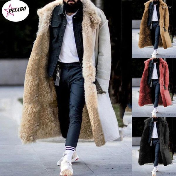 Herren Trench Coats Pulabo Y2k Winter Windbreaker Feste Farbe Imitation Fell Mantel dicker lässiger Modejacke