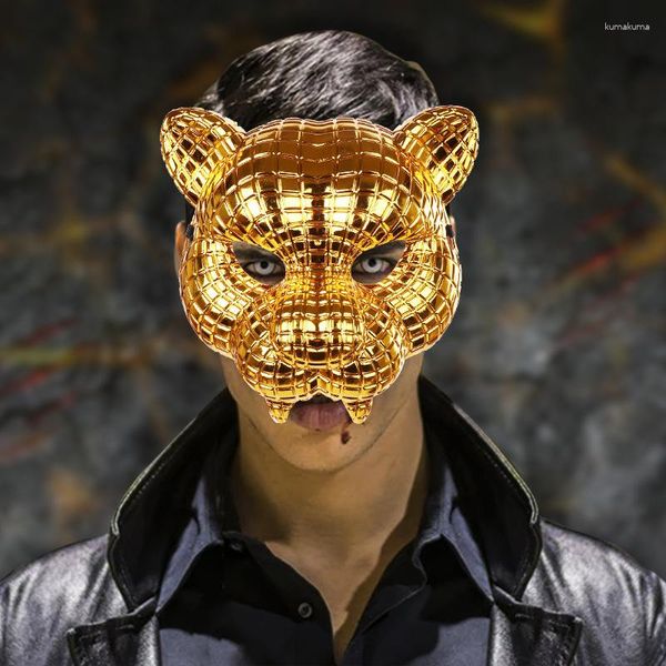 Decoração de festa máscara de leopardo dourado halloween animal máscaras de máscaras adereços