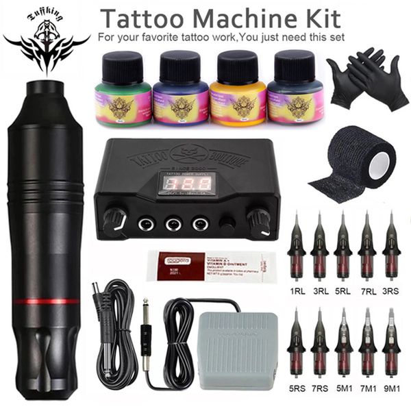 Tattoo Machine Professional Pen Complete Set Patrone Anfänger Tattoos Nadelcreme Kit für Körperkunst Tinte Vorräte 230814