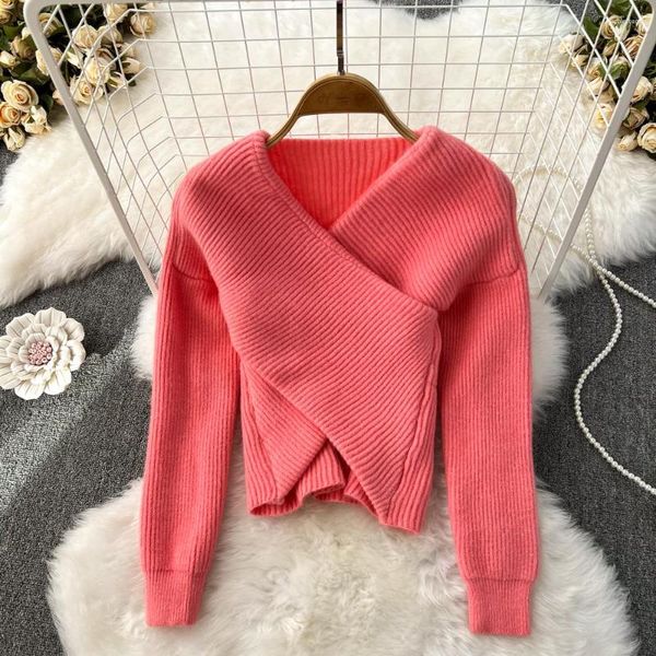 Maglioni femminili pigri vento pigro pullover croce a V Neck off-the-shoulder casual western in stile slim knitwear top