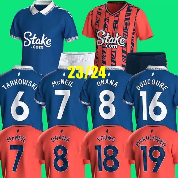 23 24 Everton Fußballtrikots Onana Mcneil Fußballtrikot Caert-lewin Godfrey Herren Grau Doucoure Lwobi Mykolenko Uniformen Kinderset