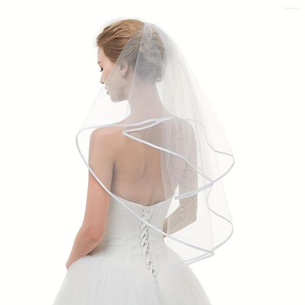 Brautschleier weiße Elfenbein Doppelbandkante Cascade Hochzeitsschleier mit Kamm 2023