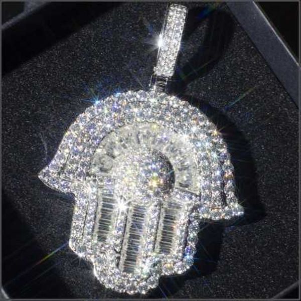 Passa Diamond Tester Ice all'ingrosso VVS Moissanite 925 Silver 1,5 pollici Hamsa Hamsa a mano pendente islam hip hop uomo collana