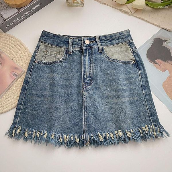 Röcke Cowboy Rock Quaste Tassel High Taille Sommer Allmächtiger für Frauen Denim Denim Skinny A-Line Bodycon Mini Jupes Streetwear Drop