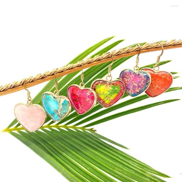 Orecchini a pennaglie turchese a forma di cuore per donne che borbottano artigianato in pietra naturale colorate in stile retrò gioielli di moda 2023 23x24mm