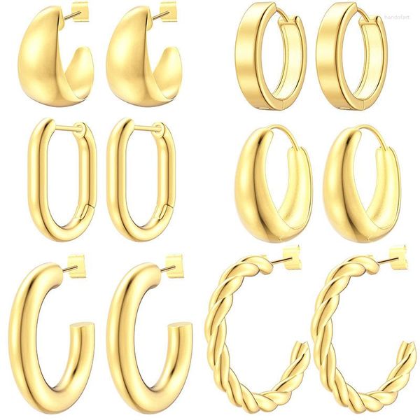 Hoop -Ohrringe 6 Paar Gold Set für Frauen 14K -plattierte hypoallergene leichte offene Huggie Fine Schmuck