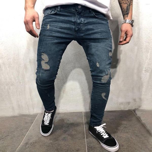 Erkekler Kot Boş Zaman Moda Sokak İlkbahar/Yaz Kalem Pantolon Stil Denim Delek Kırılma Trendi Siyah Ayaklar Erkekler