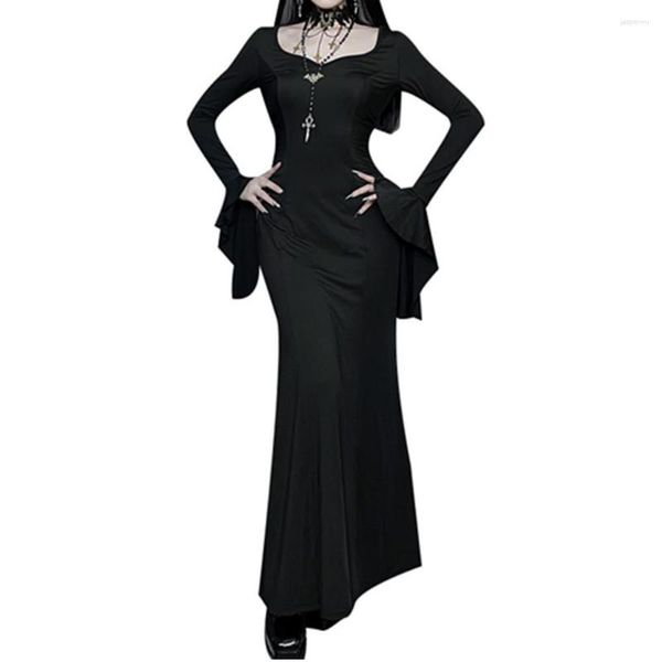 Abiti casual Halloween Donne gotiche abiti autunnali Accomandati manica a pavimento a pavimento coda di pesce strega lunga cosplay festa vestidos goth