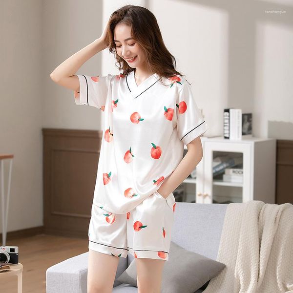 Женская женская снаряда сексуальная шелк атласная пижама набор женщин M-4xl Pajama с коротким рукавом Pijama Summer Home Wear Sleep For For For For