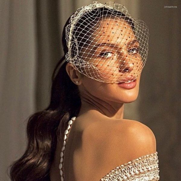 Véus de noiva Youlapan Va06 Véu de faixa branca para Crystal Birdcage Black Face máscara de rede curta Fascinator elegante encantador