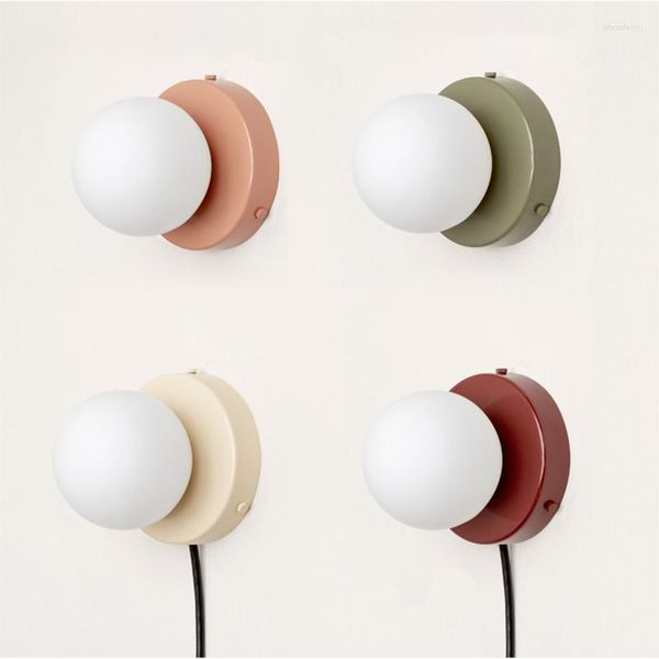 Lâmpada de parede moderna minimalista de vidro de vidro macarons bedroom bordate corredor da sala de estar led 10/12 cm mini