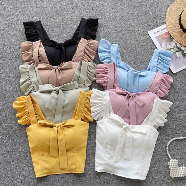 Frauen Tanks Frauen Basic Slim Bug Ruffle Camis Korsett bustier koreanischer Mode Square Hals Top Solid Ernte Sommerkleidung