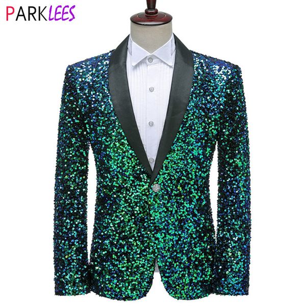 Мужские костюмы Blazers блестящие зеленые блестки Bling Blitter Blazer Men 2023 Шал