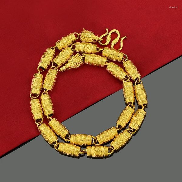 Цепи ретро -желтое золото ожерелье для мужчин 60 см 8 -миллиметровой голова дракона