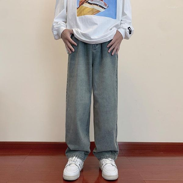 Jeans da uomo tfetters larghi per uomini coreano Coup di colore solido pantaloni gambe larghe mid sciolte sciolte straght abbigliamento retrò