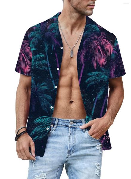 Camisas casuais masculinas camisa havaiana de verão 3d árvore curta de manga curta Qualidade da moda