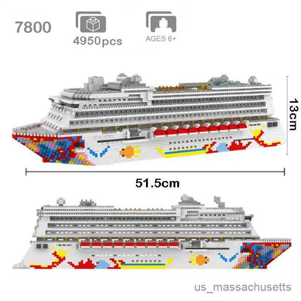 Blocchi 4950 pezzi di lusso nave da crociera nave grande barca bianca diamante fai da te mini costruzione micro blocchi mattoni assemblati giocattolo regalo per bambini